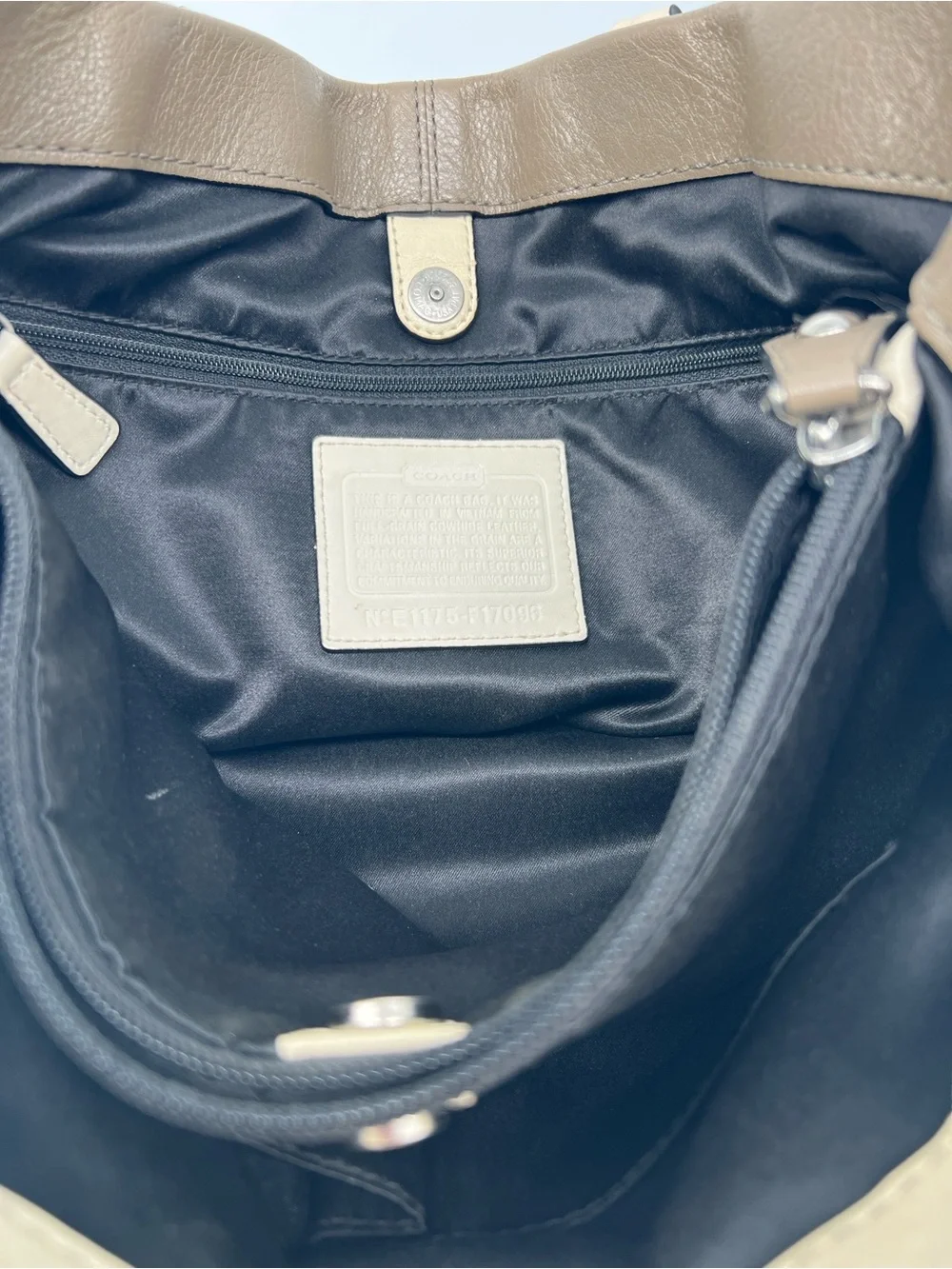 Coach Two-Tone Taupe & Cream Shoulder Bag with Black Trim